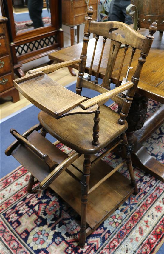 A childs late Victorian ash and beech metamorphic high chair